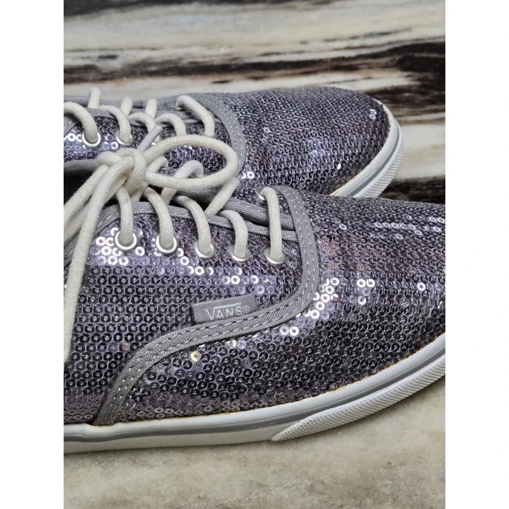 VANS Off The‎ Wall Silver Sequin Skate Tennis Shoe Sneaker Women 8 Mens 6.5
